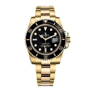 The sturdy fake Rolex Submariner Date 116618LN watches are made from yellow gold and can guarantee water resistance to 1,000 feet.