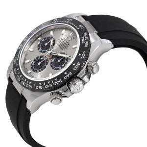 The comfortable copy Rolex Cosmograph Daytona 116519LN watches have black rubber straps.