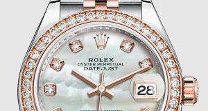 The luxury copy Rolex Datejust 28 279381RBR watches are made from Oystersteel, everose gold and diamonds.