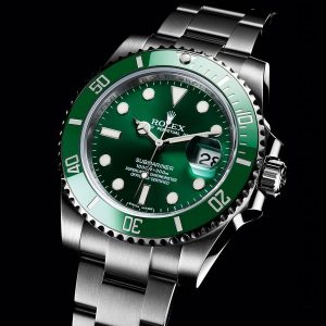 The 40 mm fake Rolex Submariner Date 116610LV watches have white luminant hour marks and hands and large date windows.