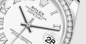 The 31 mm fake Rolex Datejust 31 278289RBR watches have white dials.