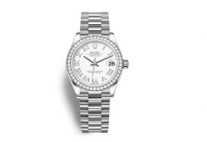 The luxury replica Rolex Datejust 31 278289RBR watches are made from white gold.