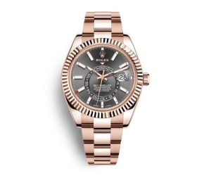 The luxury fake Rolex Sky-Dweller 326935 watches are made from everose gold.