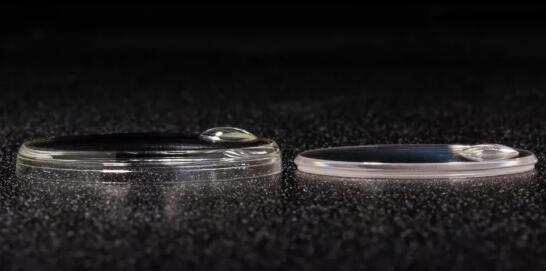 The acrylic glass is much thicker than the sapphire crystal.